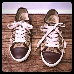 Michael Kors Brown Leather/Fabric Sneakers, Size 6